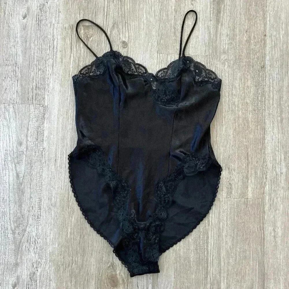 Womens Wondermaid Black Vintage Lingerie Bodysuit - M